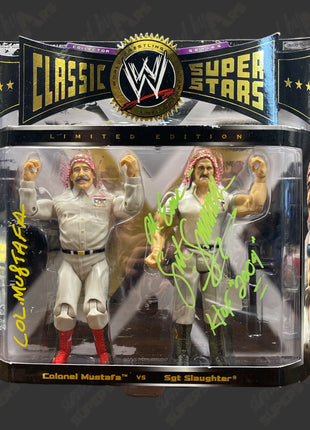 Colonel Mustafa & Sgt Slaughter dual signed WWE Jakks Classic Superstars Action Figure 2-pack