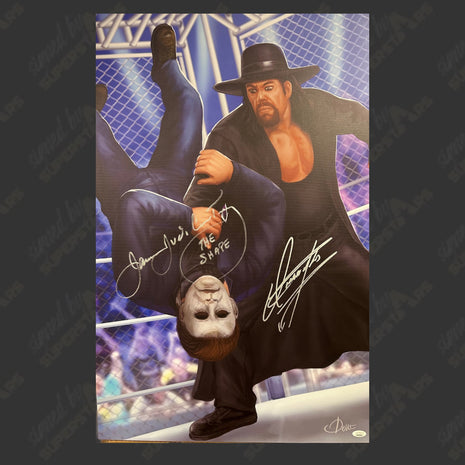 Undertaker & James Jude Courtney dual signed 10x30 Wall Canvas (w/ JSA)