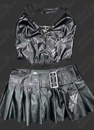 Izzi Dame signed NXT Worn Black Leather Top & Skirt Outfit (w/ JSA)