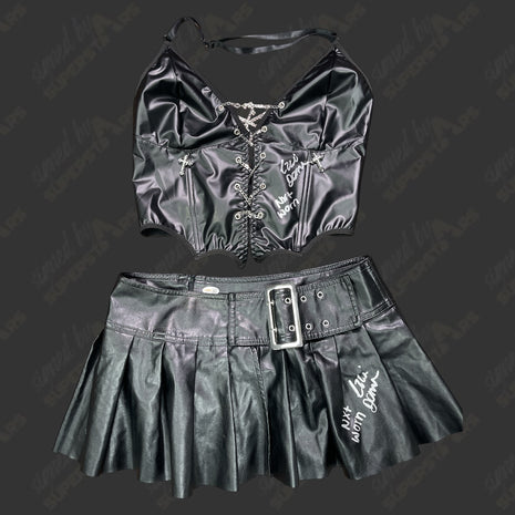 Izzi Dame signed NXT Worn Black Leather Top & Skirt Outfit (w/ JSA)