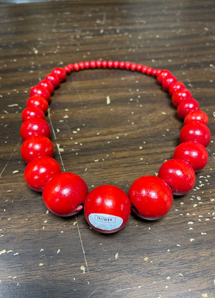 Oba Femi signed Wooden Bead Necklace *RED* (w/ JSA)