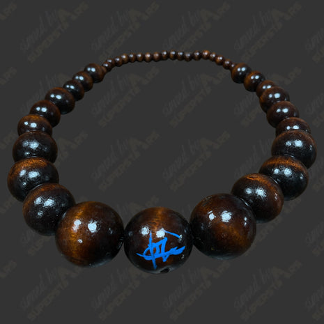 Oba Femi signed Wooden Bead Necklace *DARK BROWN* (w/ JSA)