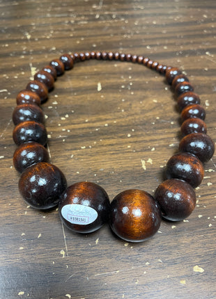 Oba Femi signed Wooden Bead Necklace *DARK BROWN* (w/ JSA)