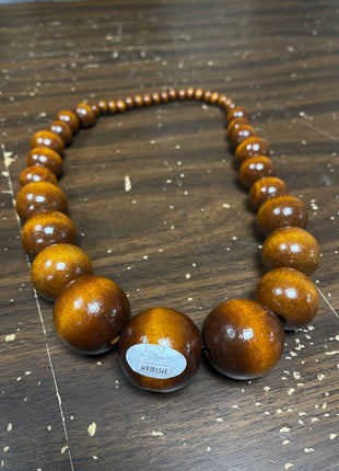 Oba Femi signed Wooden Bead Necklace *LIGHT BROWN* (w/ JSA)
