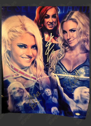 Alexa Bliss, Charlotte Flair & Becky Lynch triple signed 16x20 Photo (w/ PSA)