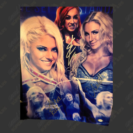 Alexa Bliss, Charlotte Flair & Becky Lynch triple signed 16x20 Photo (w/ PSA)