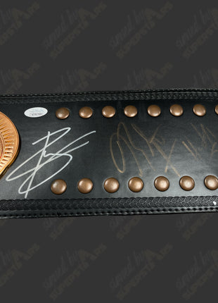 Rowan, Rhyno, Heath Slater, Zack Ryder, Greg Gagne & Jim Brunzell multi-signed WWE Tag Team Championship Replica B elt