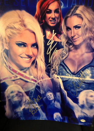 Alexa Bliss, Charlotte Flair & Becky Lynch triple signed 16x20 Photo (w/ PSA)