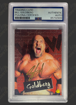 Bill Goldberg signed 1998 WCW Trading Card (w/ PSA Encapsulated)