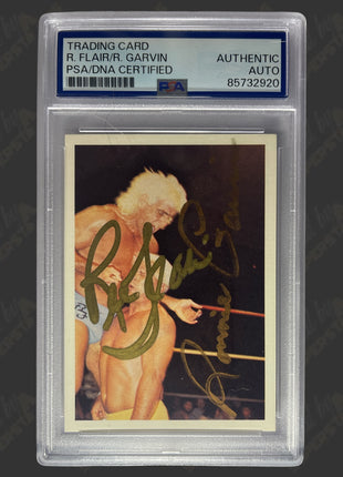 Ric Flair & Ronnie Garvin dual signed NWA Trading Card (w/ PSA Encapsulated)