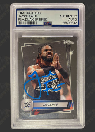 Jacob Fatu signed 2025 Topps Chrome WWE Trading Card (w/ PSA Encapsulated)