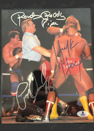 Rowdy Roddy Piper, Hulk Hogan & Paul Orndorff triple signed 8x10 Photo (w/ Beckett)