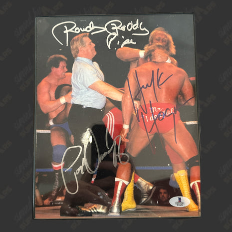 Rowdy Roddy Piper, Hulk Hogan & Paul Orndorff triple signed 8x10 Photo (w/ Beckett)