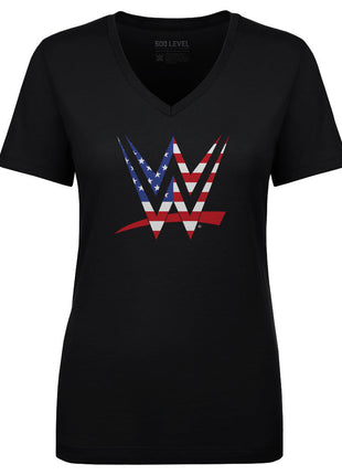 WWE Logo American Flag Women's WWE V-Neck T-Shirt