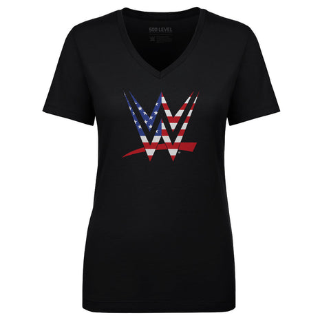 WWE Logo American Flag Women's WWE V-Neck T-Shirt
