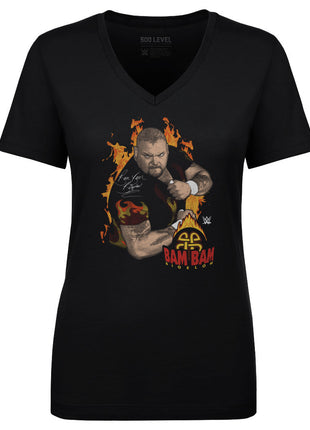 Bam Bam Bigelow Flames Pose Women's WWE V-Neck T-Shirt