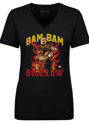 Bam Bam Bigelow Flames WWE Women's V-Neck T-Shirt