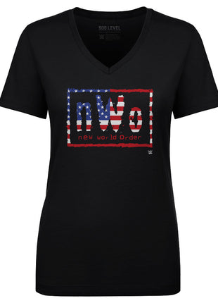 nWo WWE Logo American Flag Women's WWE V-Neck T-Shirt