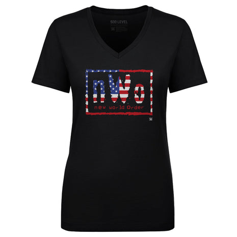nWo WWE Logo American Flag Women's WWE V-Neck T-Shirt