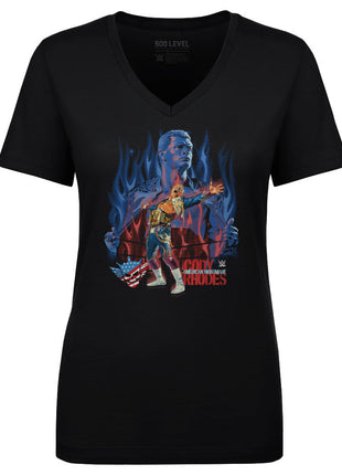 Cody Rhodes Flames Women's WWE V-Neck T-Shirt
