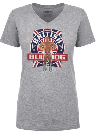 British Bulldog Flag Pose Women's WWE V-Neck T-Shirt