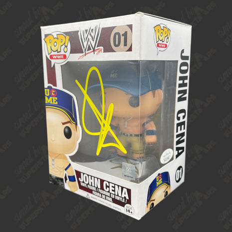 John Cena signed WWE Funko POP Figure #01 (Blue hat w/ JSA)