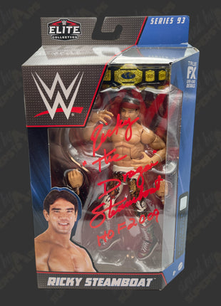 Ricky Steamboat signed WWE Elite Action Figure Series 93 (w/ Protector)