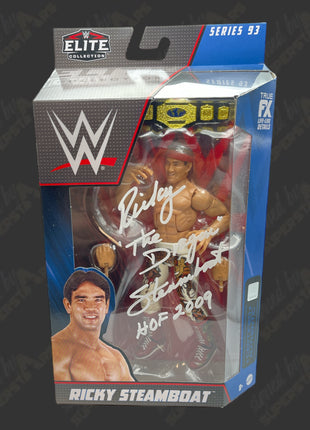 Ricky Steamboat signed WWE Elite Action Figure Series 93 (w/ Protector)