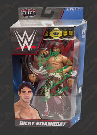 Ricky Steamboat signed WWE Elite Action Figure Series 93 (w/ Protector)