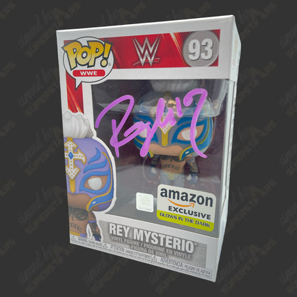 Rey Mysterio signed WWE Funko POP Figure #93 (Amazon Glow in the Dark w/ JSA)