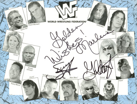 Mantel individual de autógrafos de 8x10 de la WWF firmado por Sunny, Goldust y Marlena