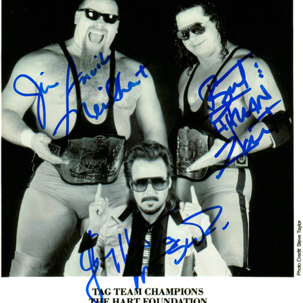 Hart Foundation - Bret Hart, Jim Neidhart & Jimmy Hart triple signed 8x10 Photo