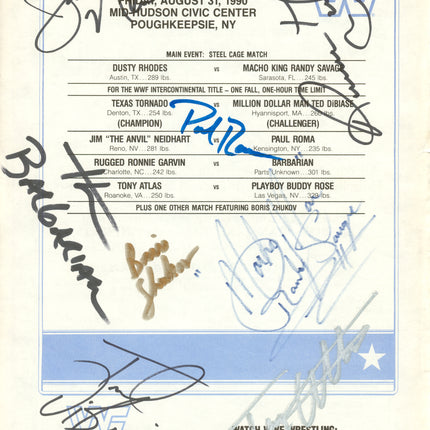 Multi-signed WWF Event Program Insert Card 8/31/90 Poughkeepsie, NY