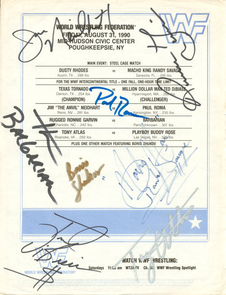 Multi-signed WWF Event Program Insert Card 8/31/90 Poughkeepsie, NY