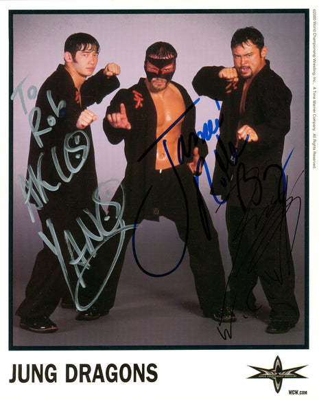 Jung Dragons - Kaz Hayashi, Yang & Jamie-San triple signed 8x10 Photo