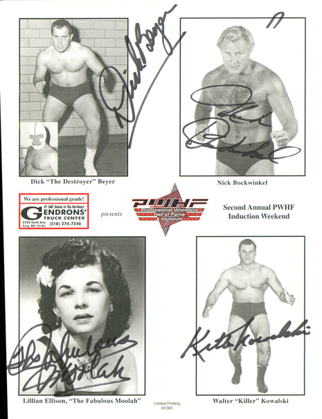 Nick Bockwinkel, Fabulous Moolah, Killer Kowalski & Dick Beyer quad signed 8x10 Photo