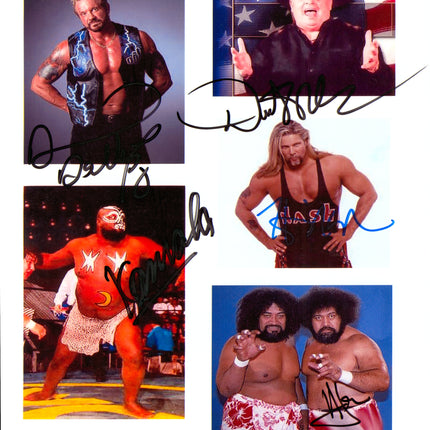 Dusty Rhodes, Kevin Nash, Afa, Sika, Kamala, DDP multi-signed 8x10 Photo