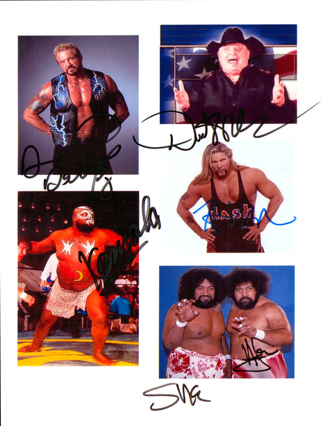 Photo 8x10 signée par Dusty Rhodes, Kevin Nash, Afa, Sika, Kamala, DDP