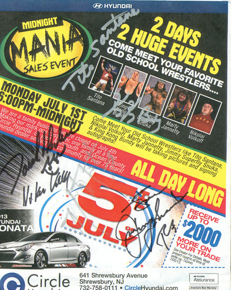 Tito Santana, King Kong Bundy, Nikolai Volkoff, Jimmy Snuka & Doink signed Flyer