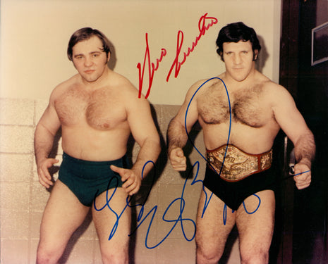 Larry Zbyszko & Bruno Sammartino dual signed 8x10 Photo