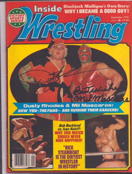 Dusty Rhodes & Mil Mascaras signed Inside Wrestling Magazine September 1978 (w/ JSA)