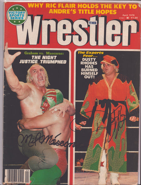 Dusty Rhodes & Mil Mascaras signed The Wrestler Magazine April 1978 (w/ JSA)