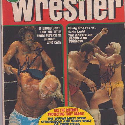 Dusty Rhodes & Bruno Sammartino signed The Wrestler Magazine October 1977 (w/ JSA)