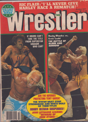 Dusty Rhodes & Bruno Sammartino signed The Wrestler Magazine October 1977 (w/ JSA)