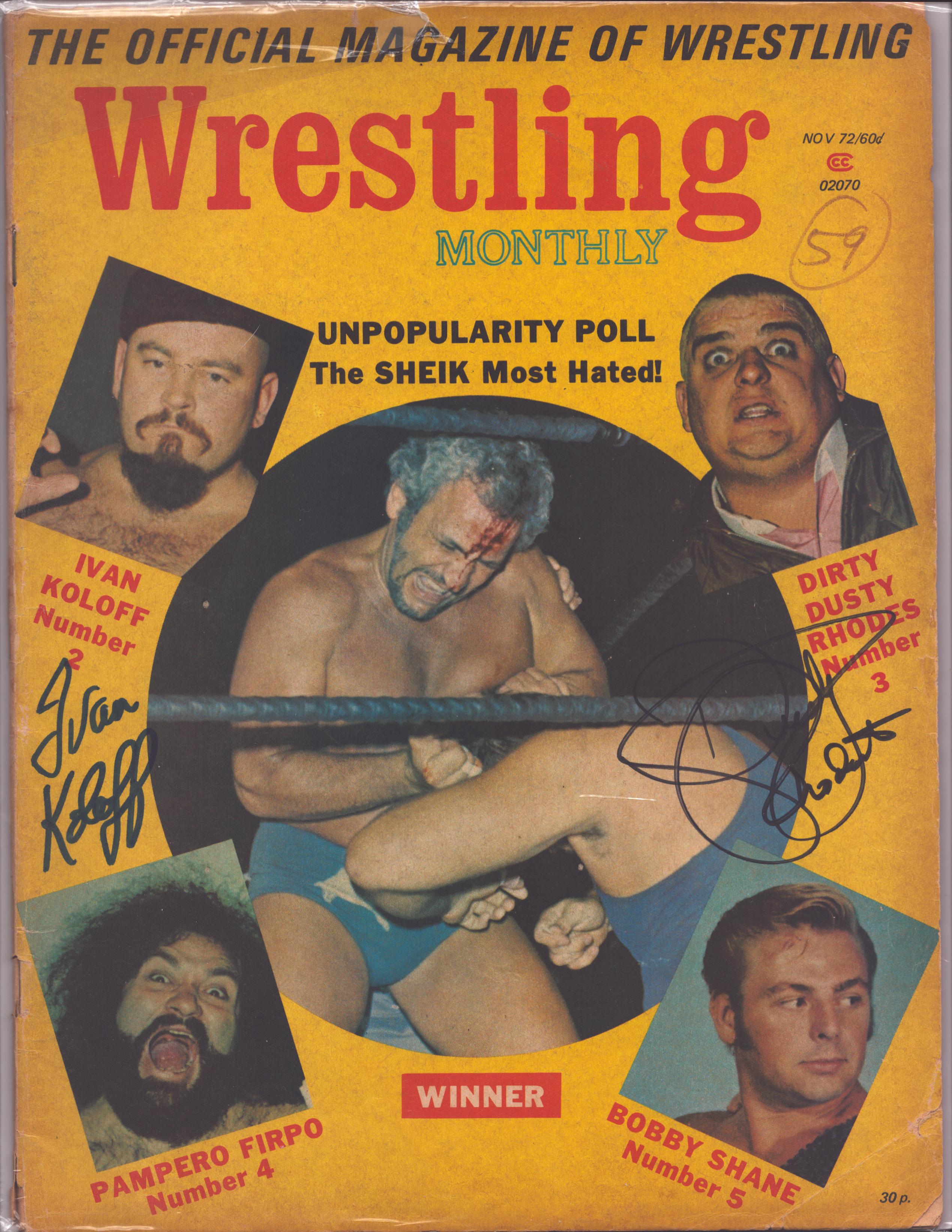 Dusty Rhodes & Ivan Koloff signed Wrestling Monthly Magazine November ...