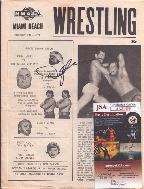 Dusty Rhodes signed NWA Wrestling Program 10/3/73 (w/ JSA)