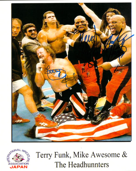 Terry Funk & Headhunters triple signed 8x10 Photo