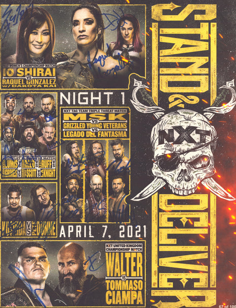 Póster de 11 x 14 pulgadas con múltiples firmas de WWE NXT Stand &amp; Deliver Noche 1 y Noche 2 (con certificado de autenticidad de WWE)