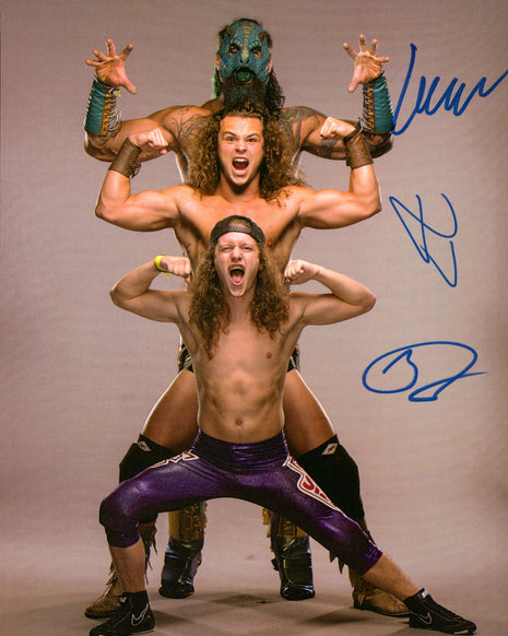 Luchasaurus, Marko Stunt & Jungle Boy triple signed 8x10 Photo