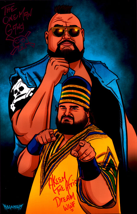 One Man Gang & Akeem dual signed 11x17 Photo